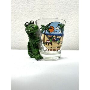 Florida Life's A Croc Shot Glass 1993 With 3D Crocodile Character Vintage